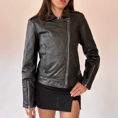 Wilson’s Leather Black Biker Jacket (M)