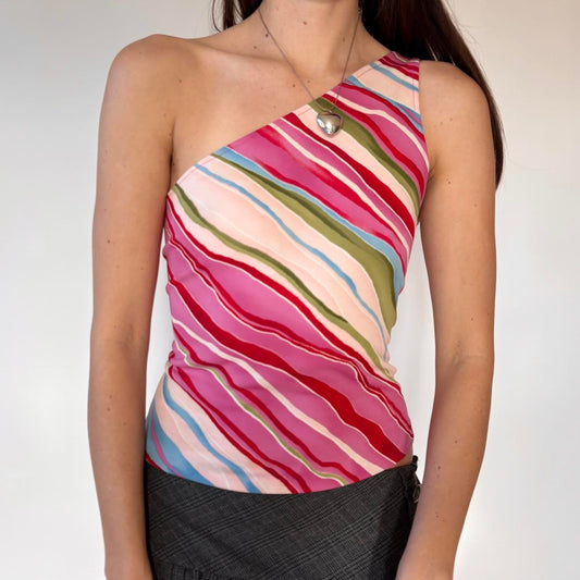 Y2K Stripy One-Shouldered Top (M)
