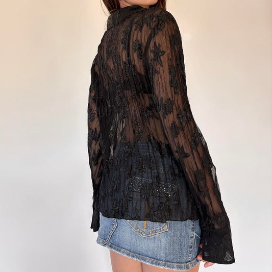 Y2K Sheer Beaded Blouse (L)