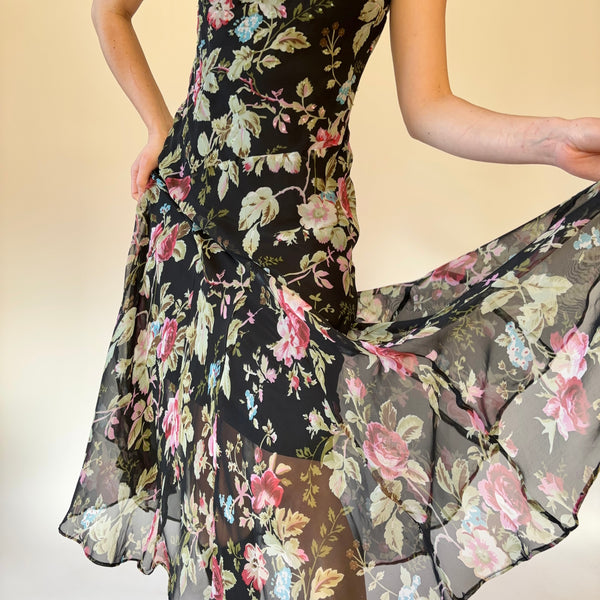 90s Floral Maxi Dress (S)