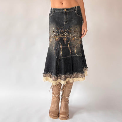 Y2K Embellished Denim Skirt (L/XL)
