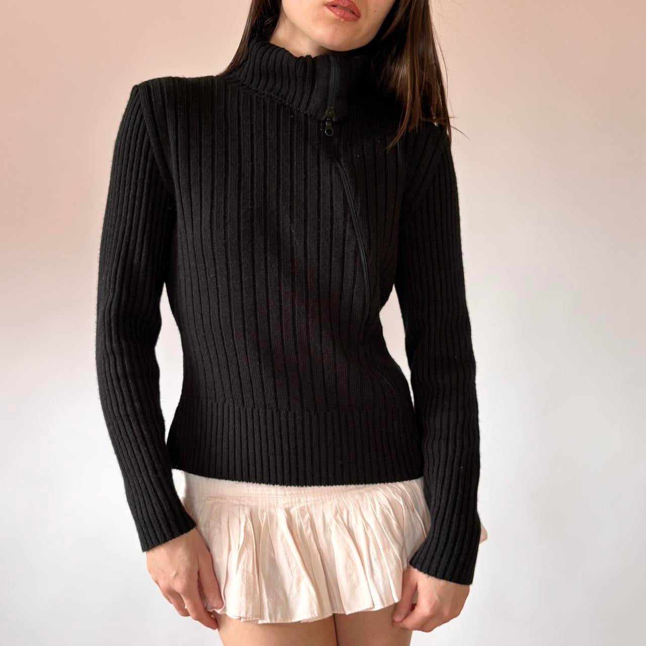 Y2K Asymmetrical Zipper Sweater (M)