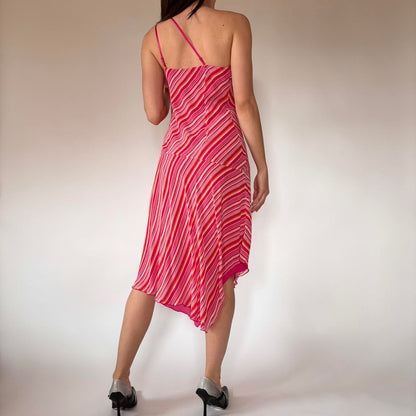Y2K Silk Striped Dress (S)