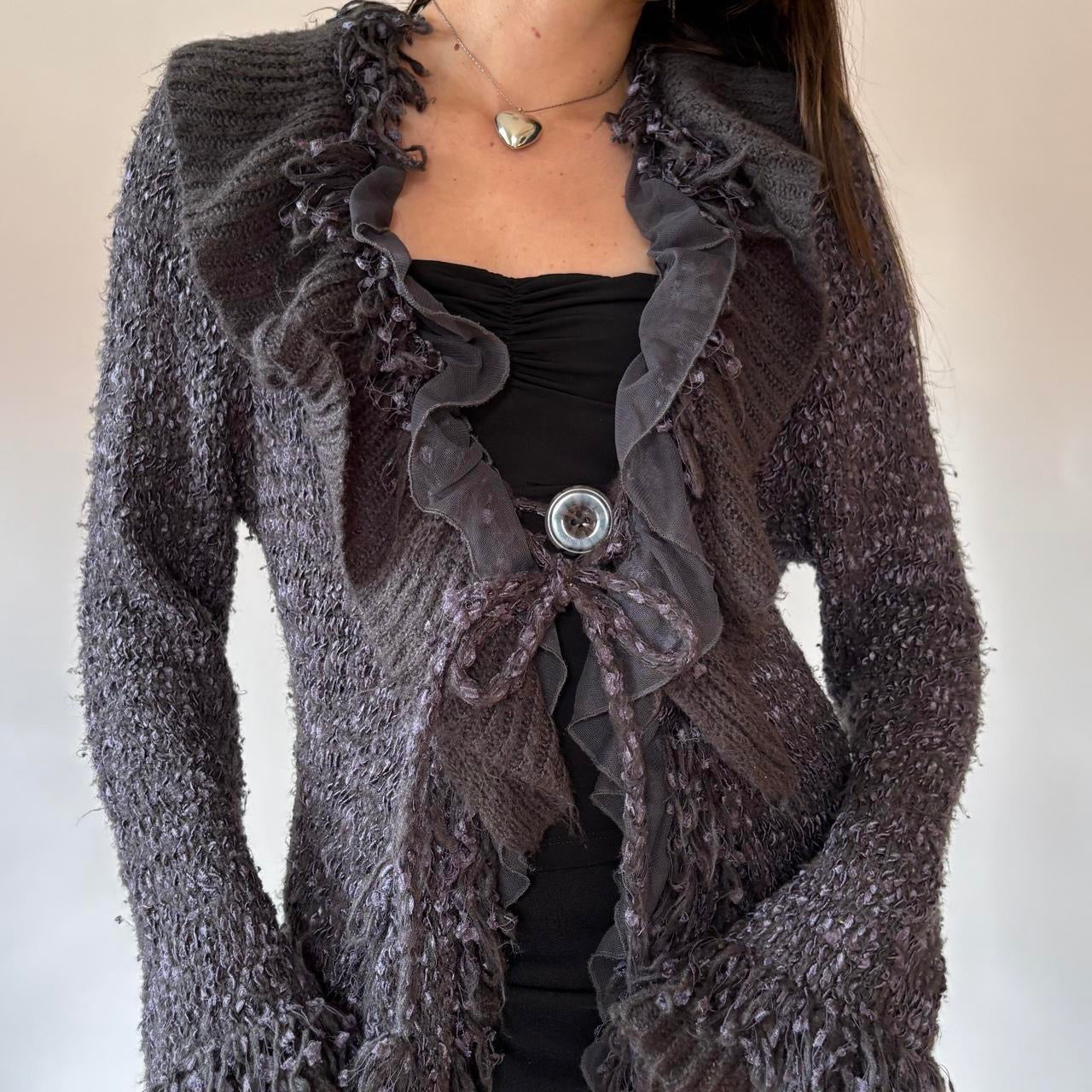 Y2K Ruffly Knit Duster Cardigan (M/L)