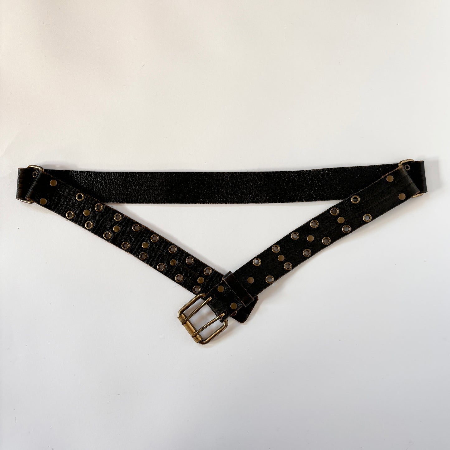 Black Studded Leather Grommet Belt (M/L)