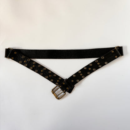 Black Studded Leather Grommet Belt (M/L)