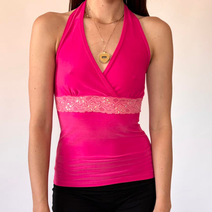 Y2K Hot Pink Halter Top (S)