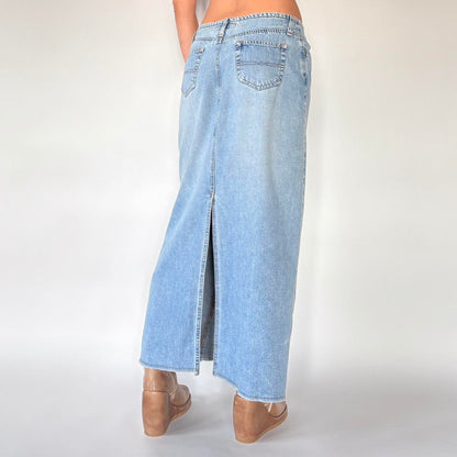 90s Light Wash Denim Maxi Skirt (S)