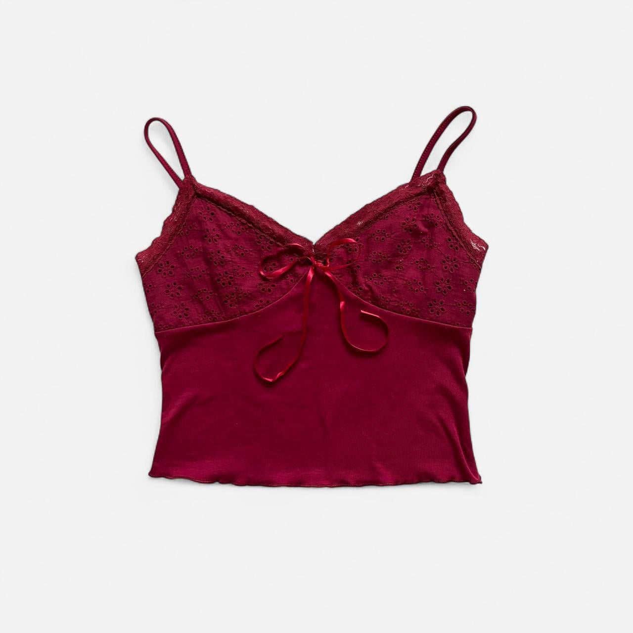 Burgundy Eyelet Ribbon Cami (S/M)