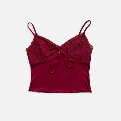 Burgundy Eyelet Ribbon Cami (S/M)