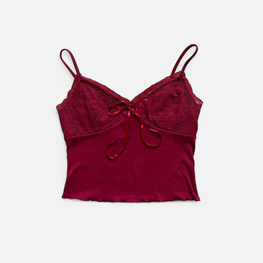Burgundy Eyelet Ribbon Cami (S/M)