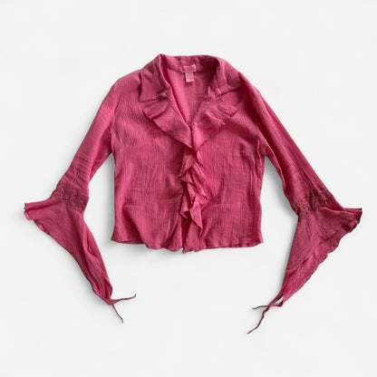 Y2K Pink Ruffly Button Up Top (M/L)