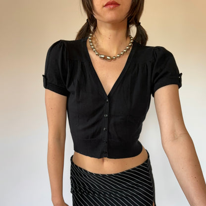Y2K Noir Cropped Cardigan (S/M)