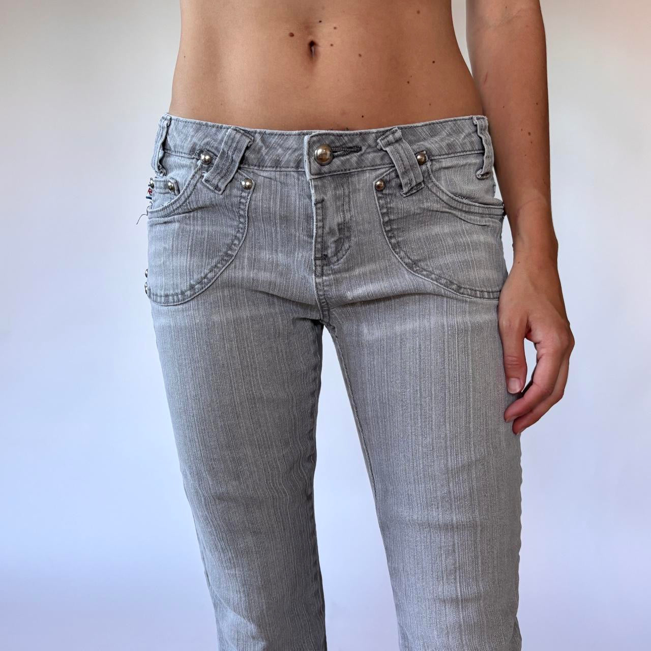 Y2K Gray Studded Flare Jeans (S)