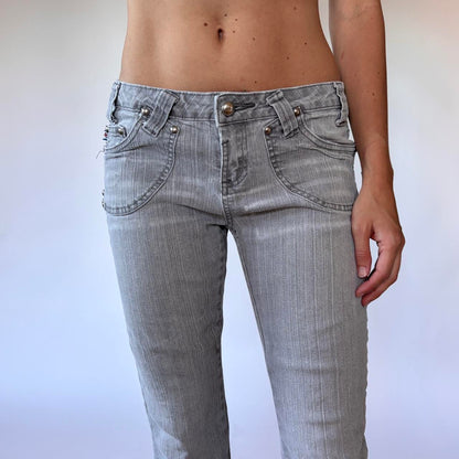 Y2K Gray Studded Flare Jeans (S)