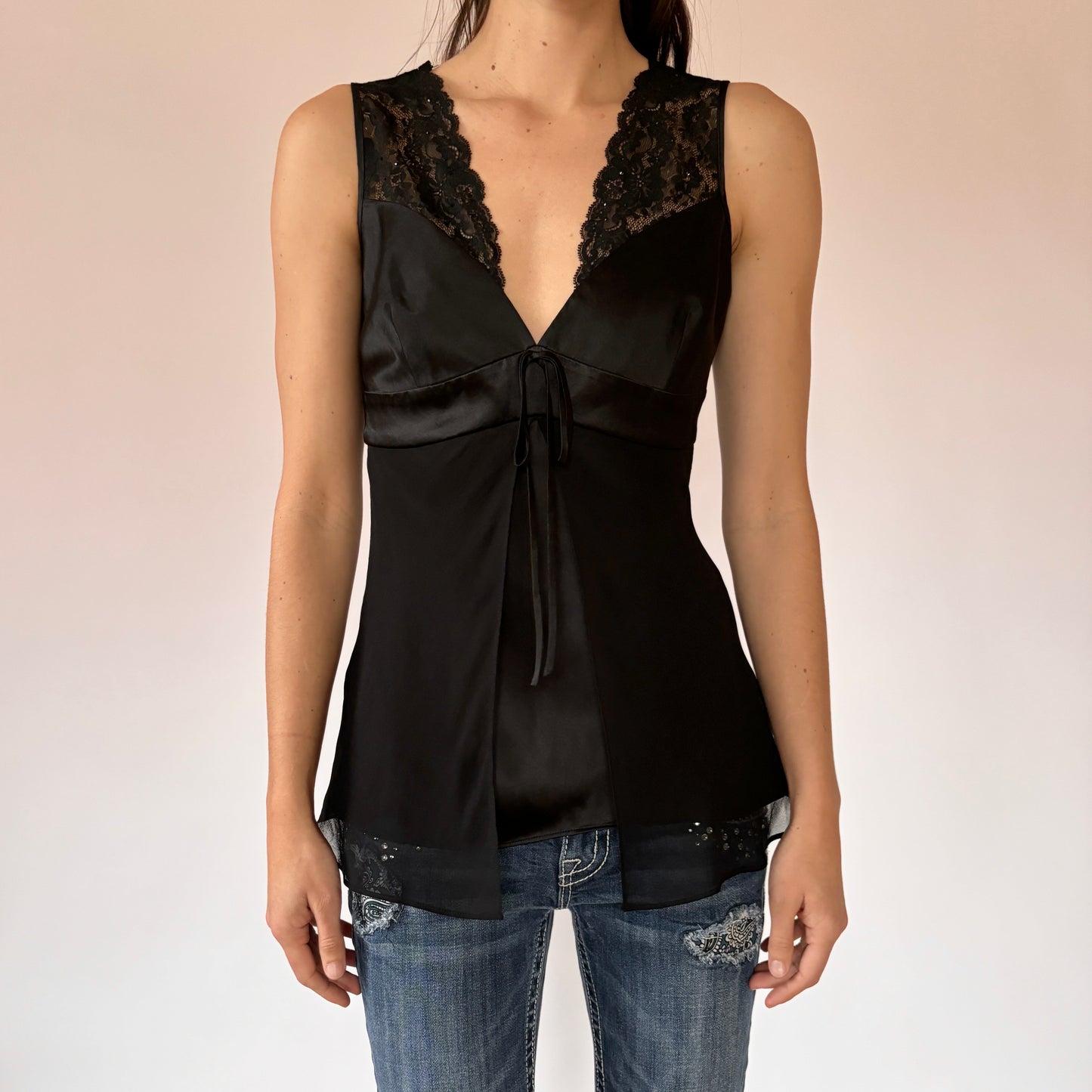 Y2K Noir Silk Cami (XS/S)