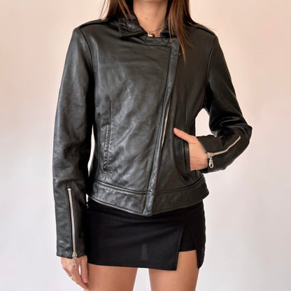 Wilson’s Leather Black Biker Jacket (M)