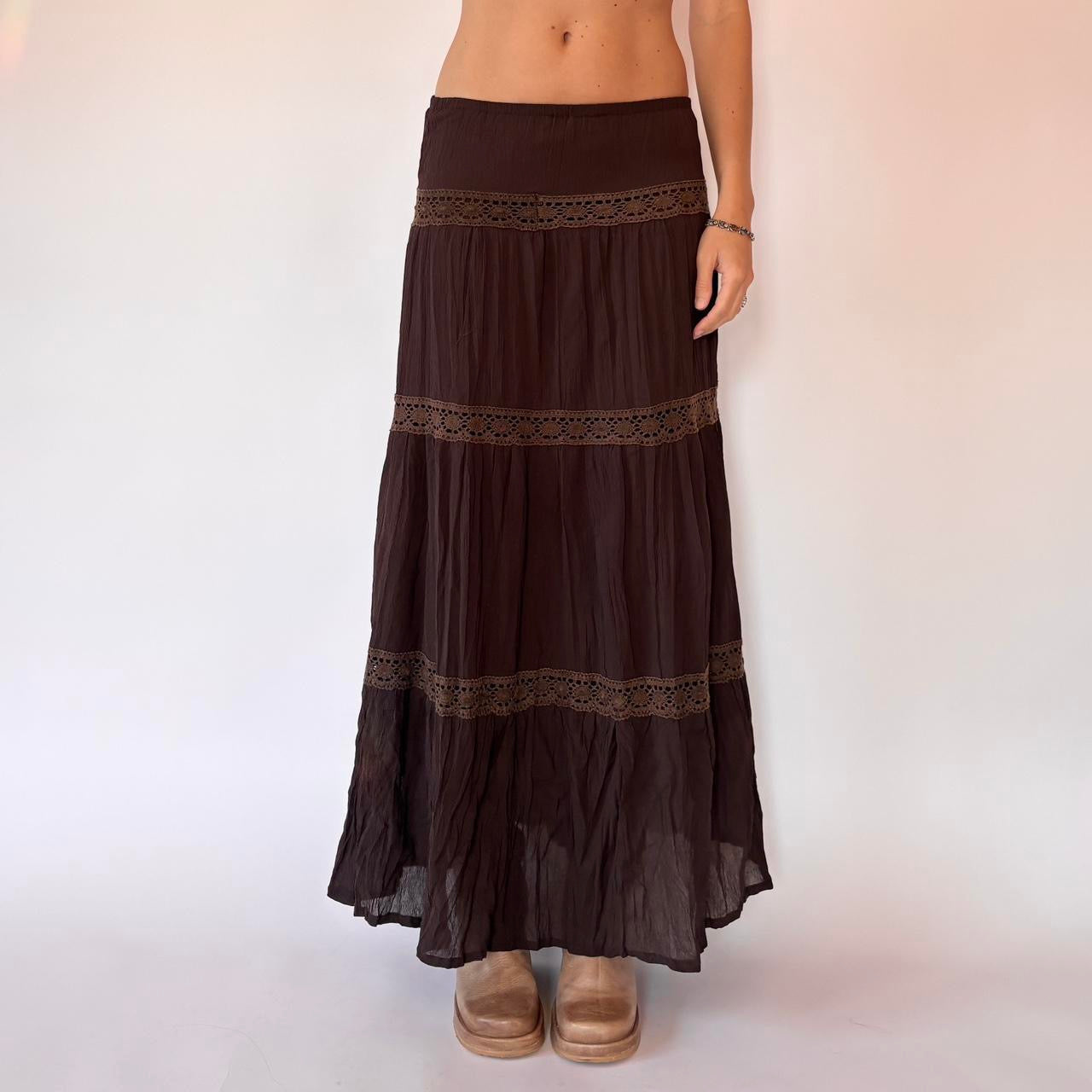 Tiered Brown Maxi Skirt (S)