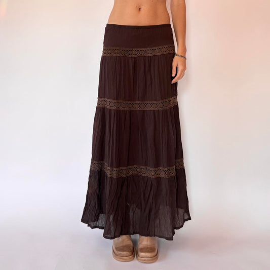 Tiered Brown Maxi Skirt (S)