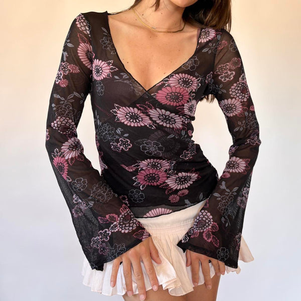 Y2K Floral Mesh Top (M)