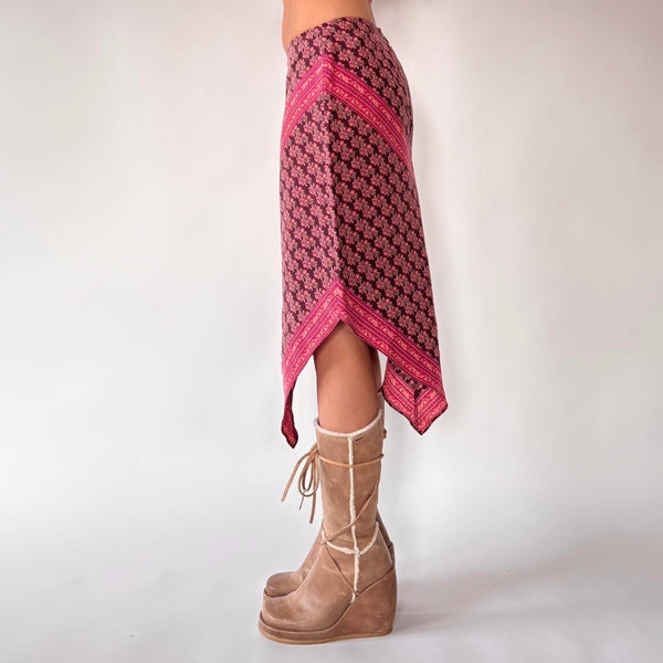 90s Pointed Hem Silk Skirt (S)