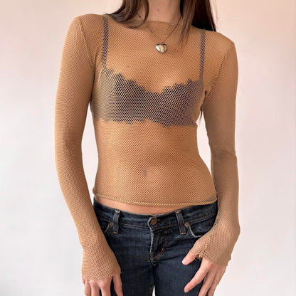 Y2K Nude Mesh Net Longsleeve Top (XS/S)