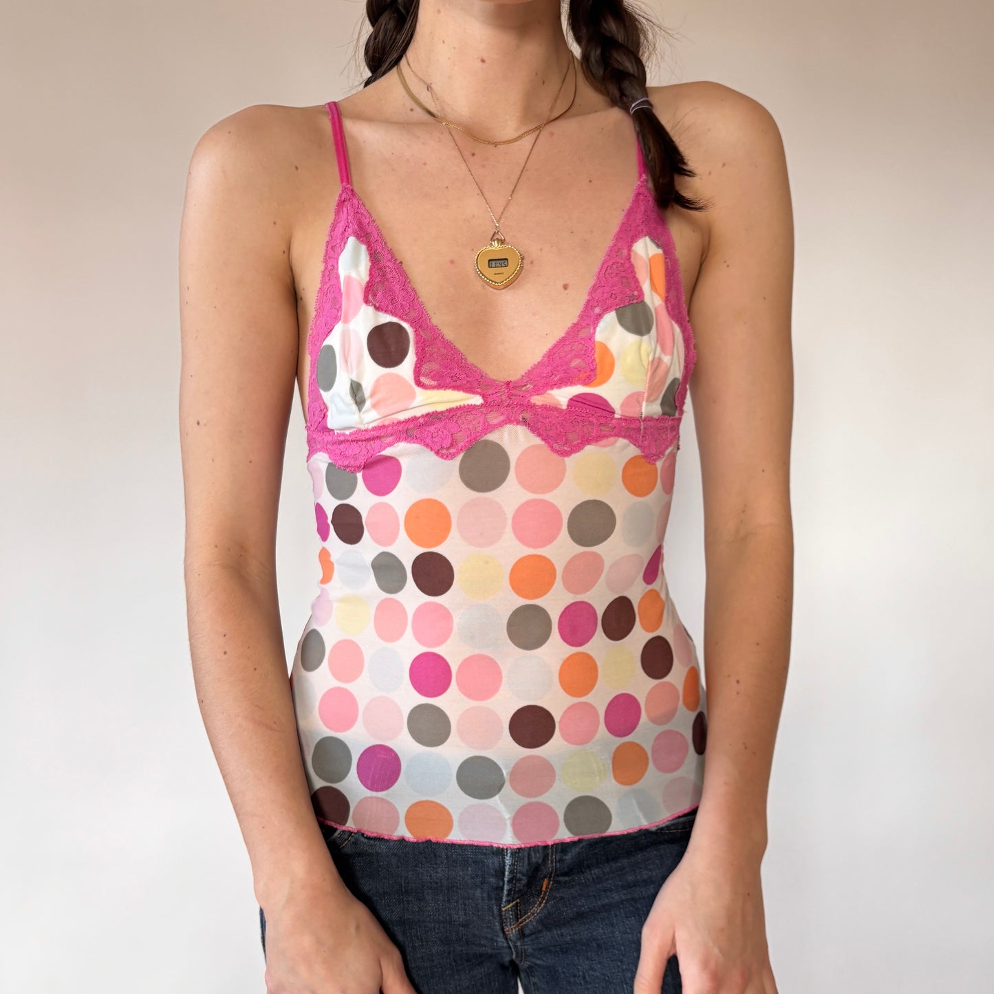 Y2K Polka Dot Mesh Cami (XS)