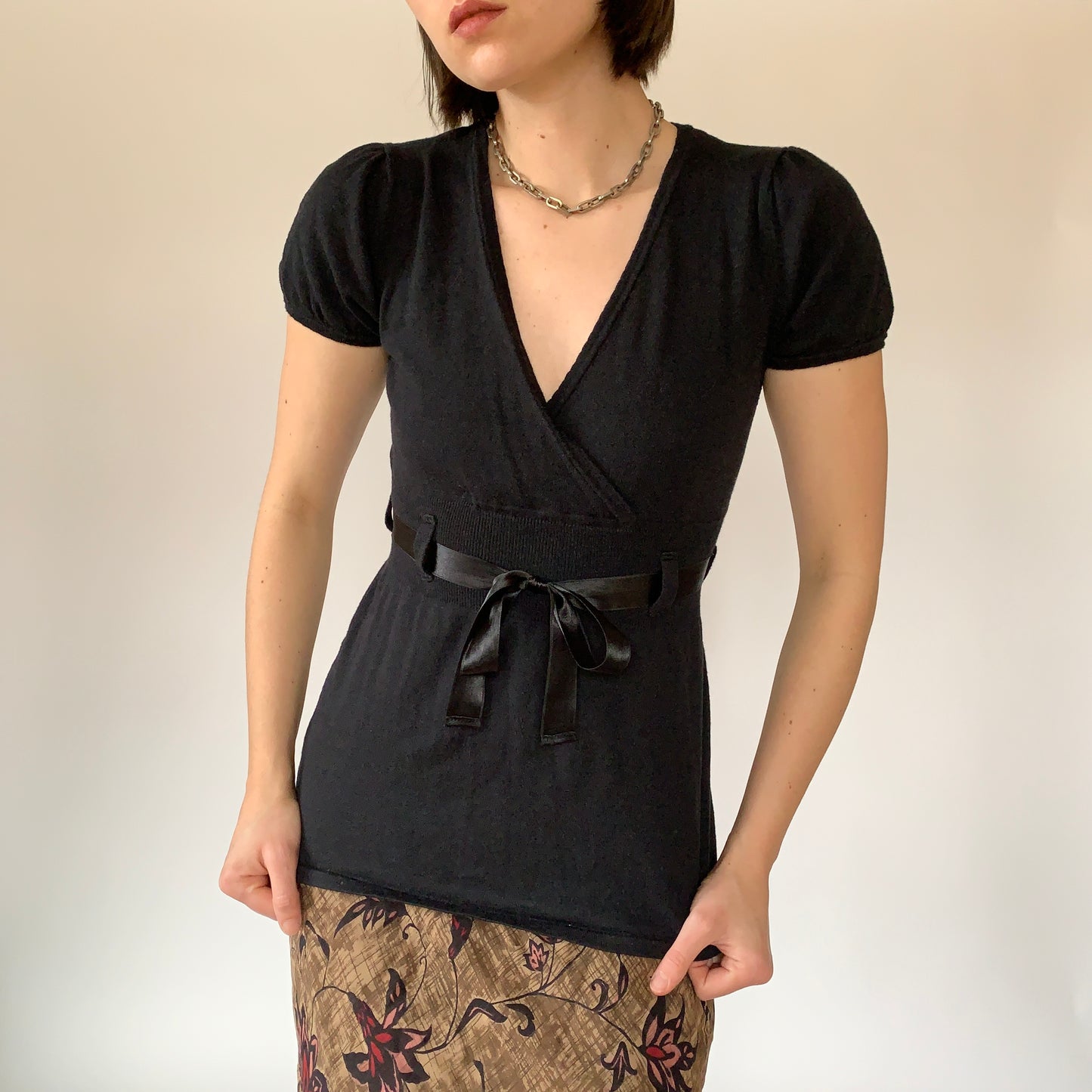 Y2K Noir Ribbon Top (S/M)