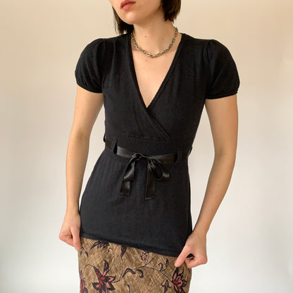 Y2K Noir Ribbon Top (S/M)