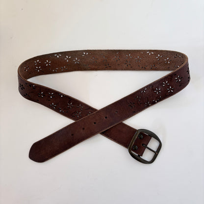 Y2K Leather Floral Cutout Belt (M)