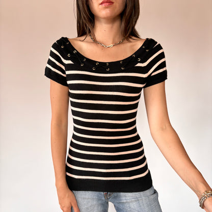Y2K Striped Grommet Top (S)