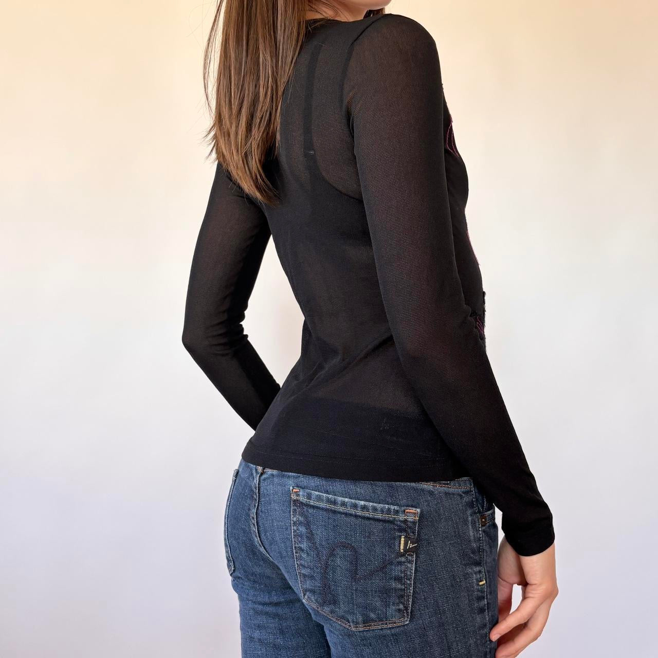 Vintage Floral Embroidered Mesh Longsleeve (XS/S)