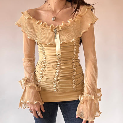 Ruffly Nude Off Shoulder Top (L)
