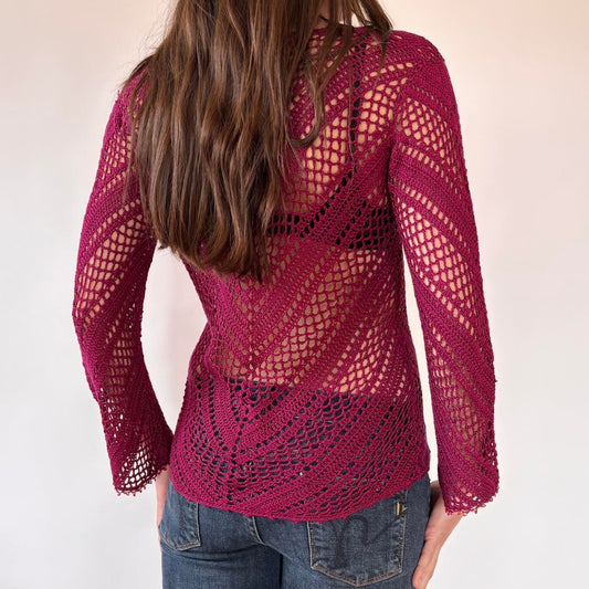 2000s Magenta Silk Crochet Top (M)