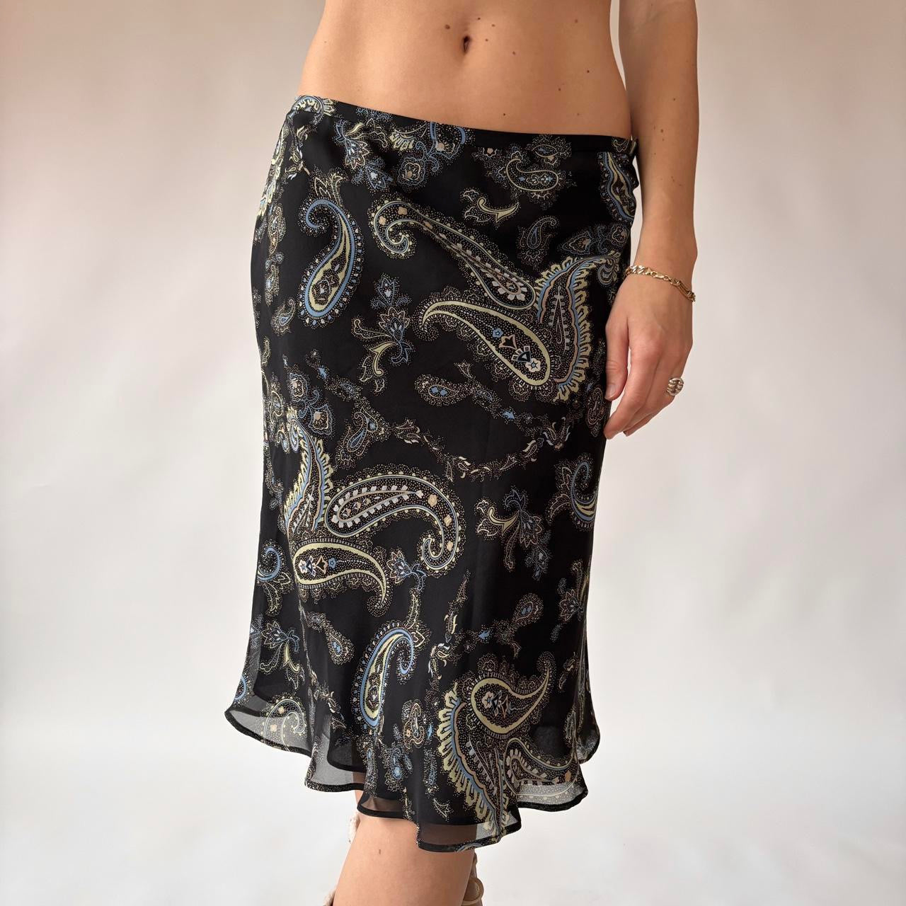 2000s Silk Paisley Midi Skirt (XS/S)