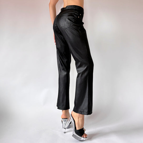 90s Wet Look Black Flares (XS)