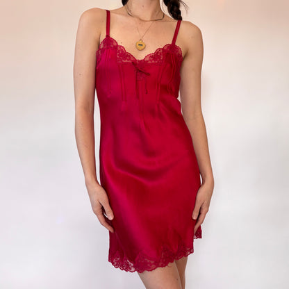 Crimson Silk Slip Dress (S/M)
