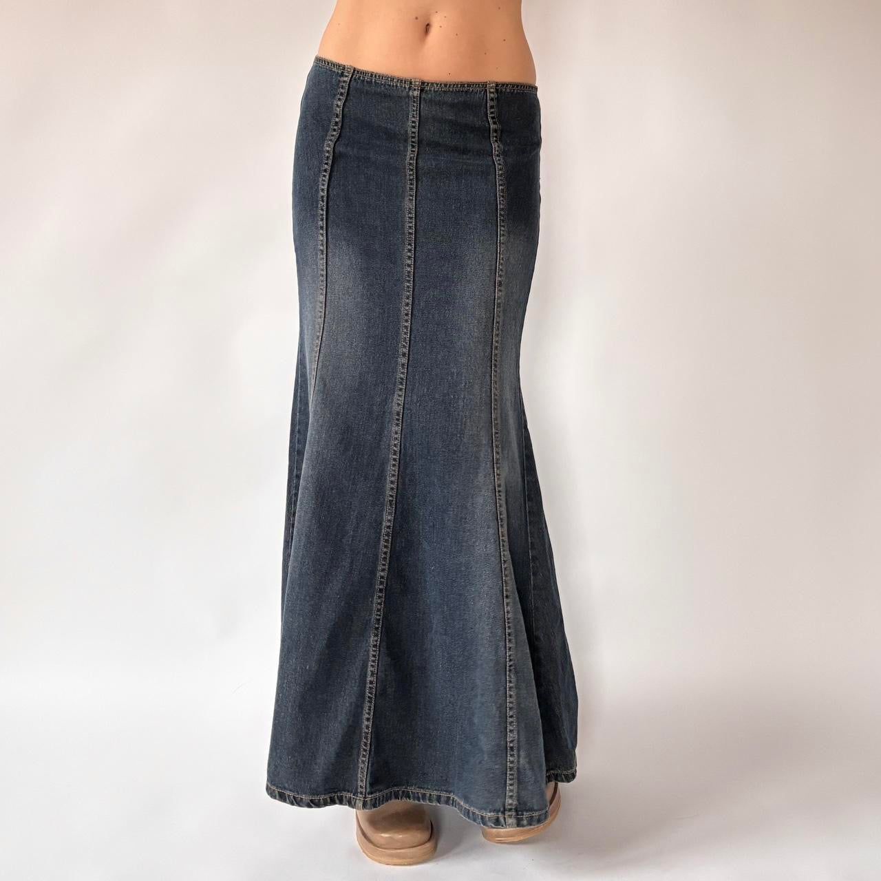 Y2K Dark Wash Denim Maxi Skirt (XS/S)