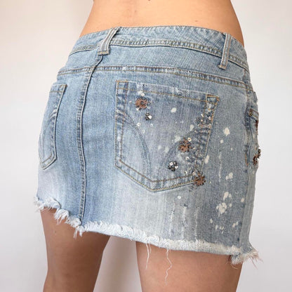 Y2K Embellished Denim Mini Skirt (S/M)