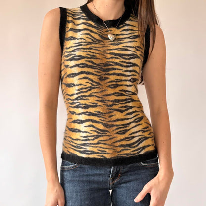 2000s Tiger Print Knit Top (S/M)