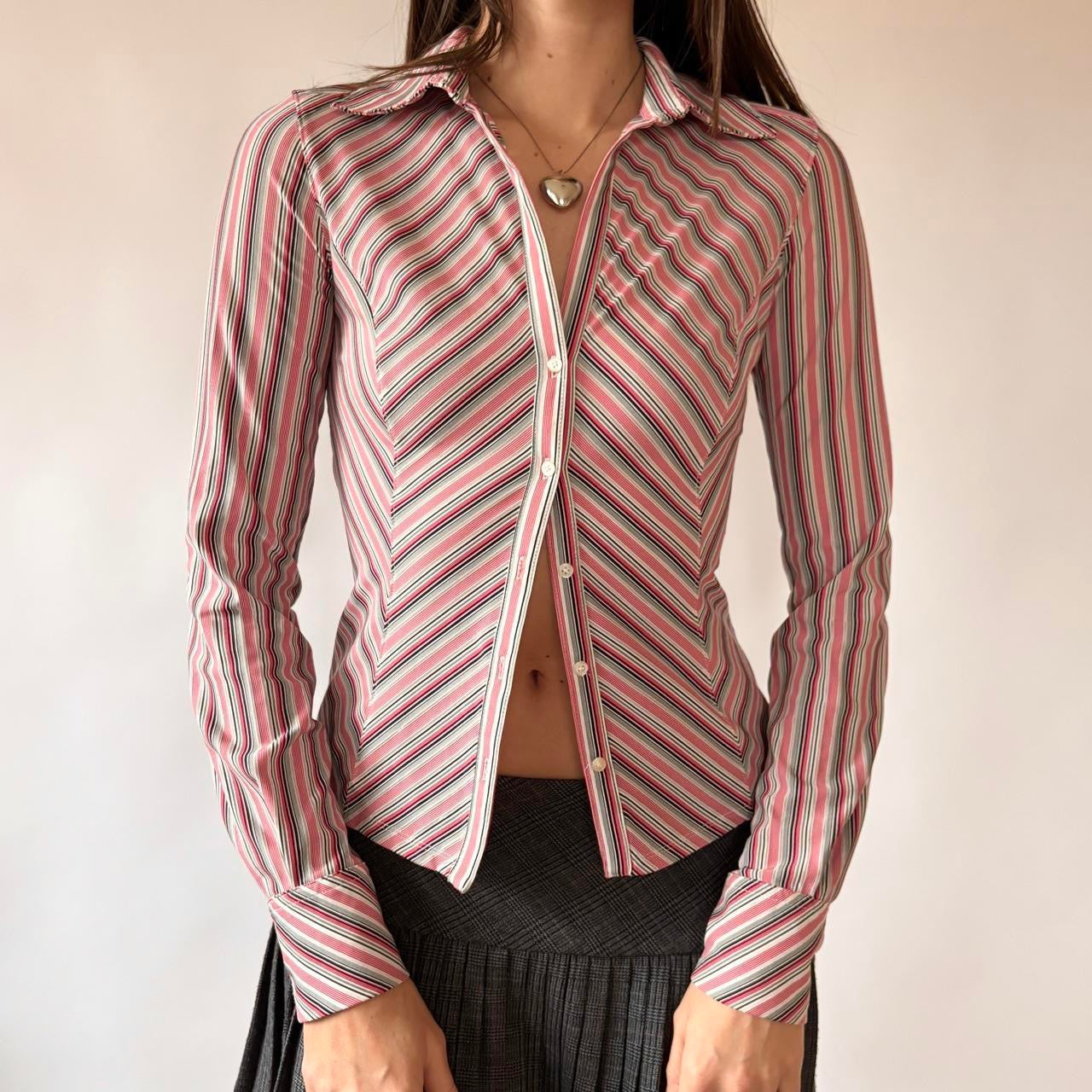 Y2K Striped Button Down Top (XS/S)