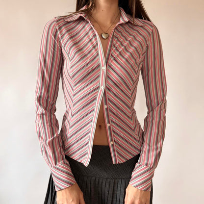 Y2K Striped Button Down Top (XS/S)