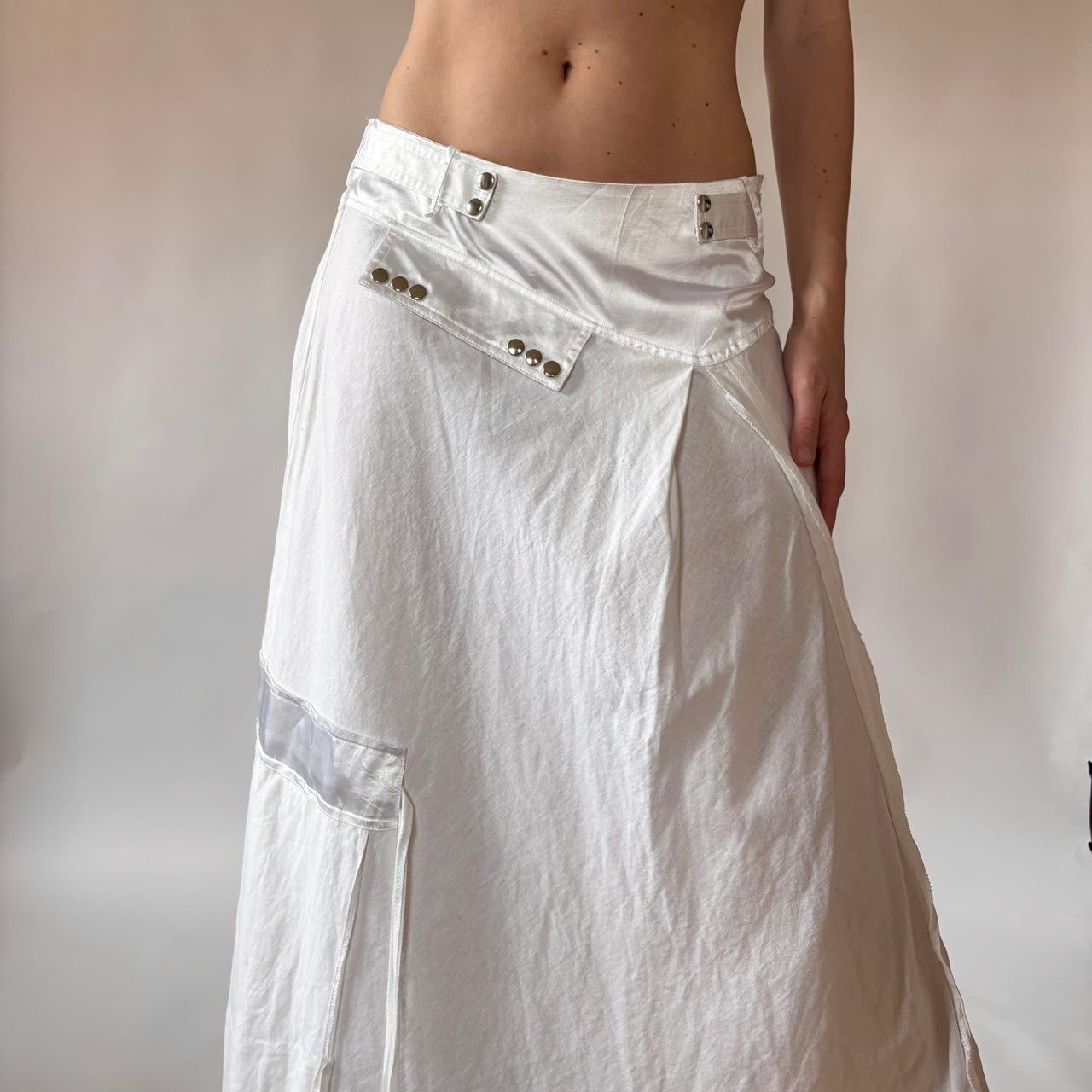 White Linen Cargo Utility Skirt (M)