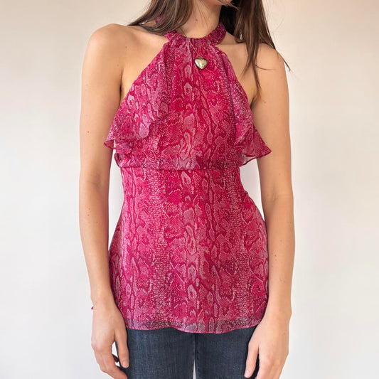 BCBG Silk Snakeskin Halter Top (XS)