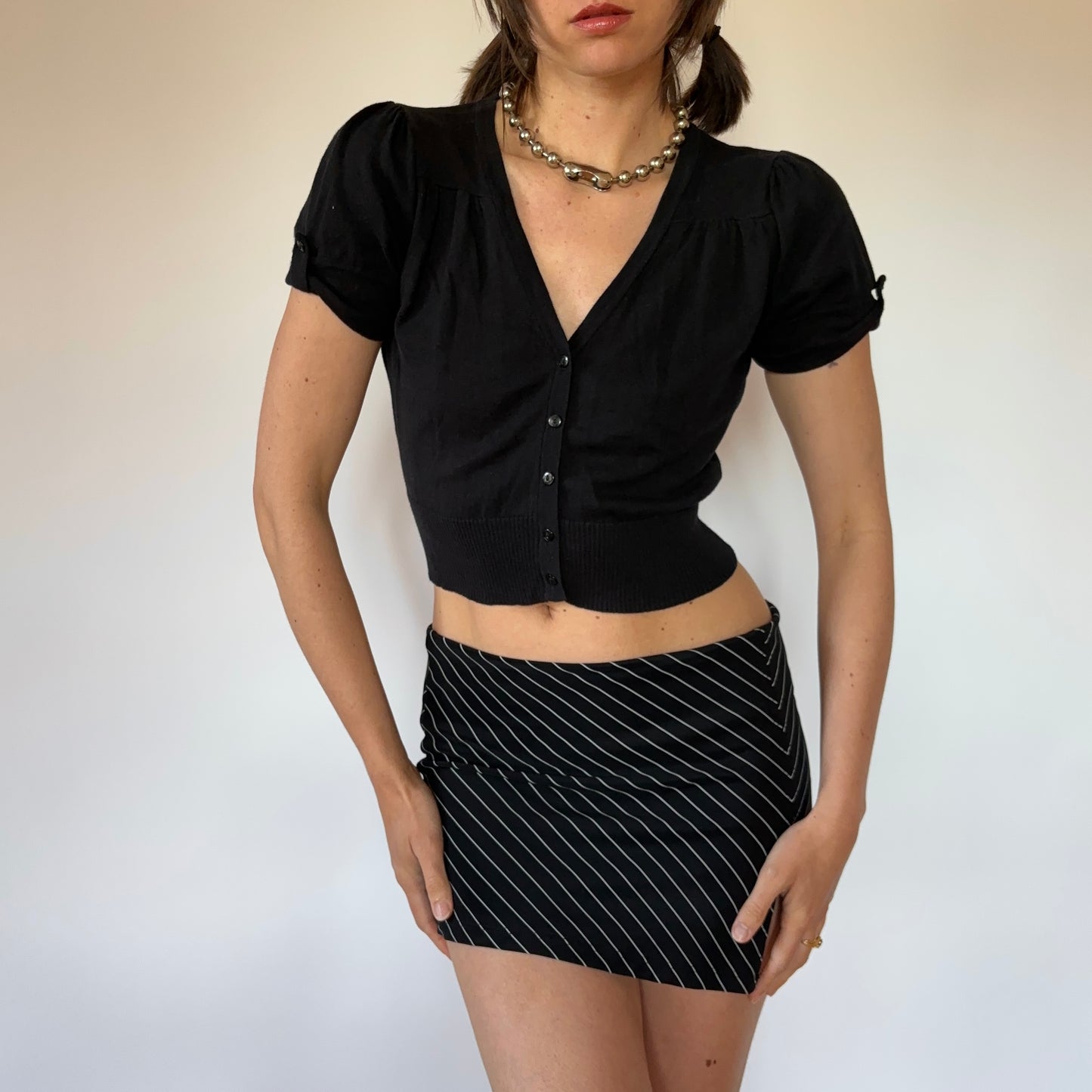 Y2K Noir Cropped Cardigan (S/M)