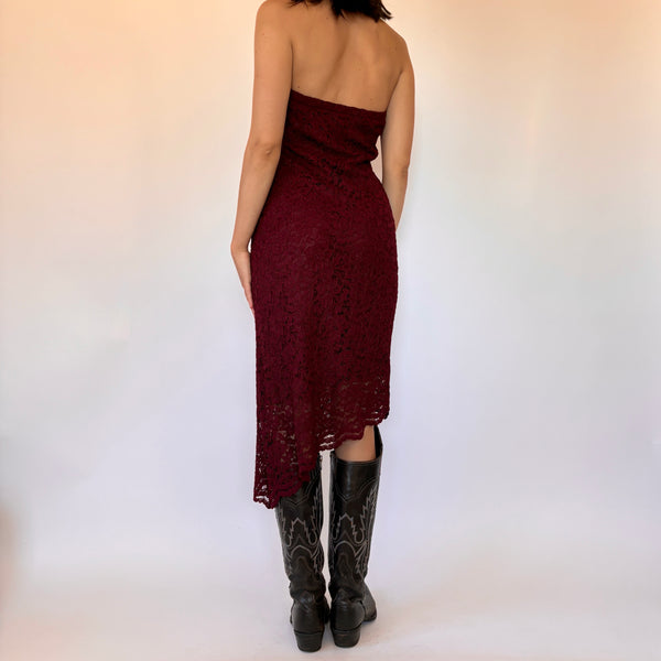 Y2K Burgundy Lacy Dress (M)