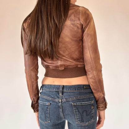 Y2K Genuine Leather Jacket (XS)
