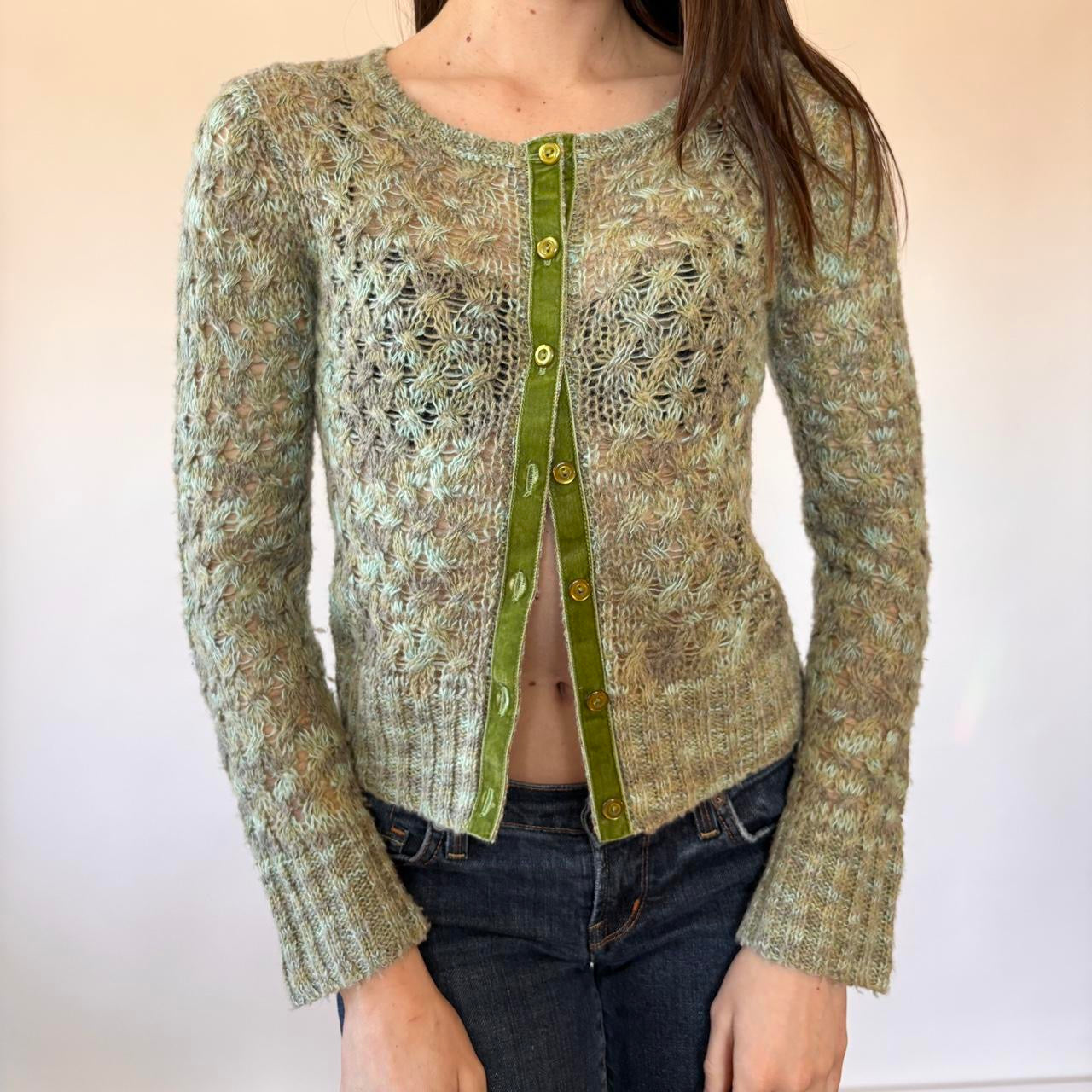 2000s Pistachio Knit Cardigan (XS)