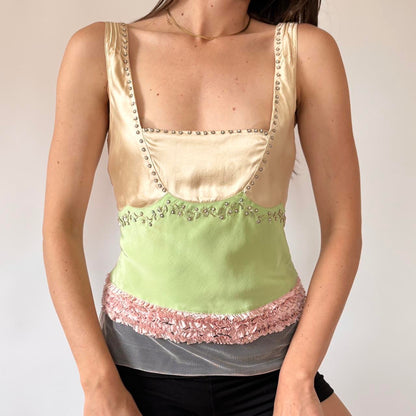 Y2K Silk Embellished Top (M)