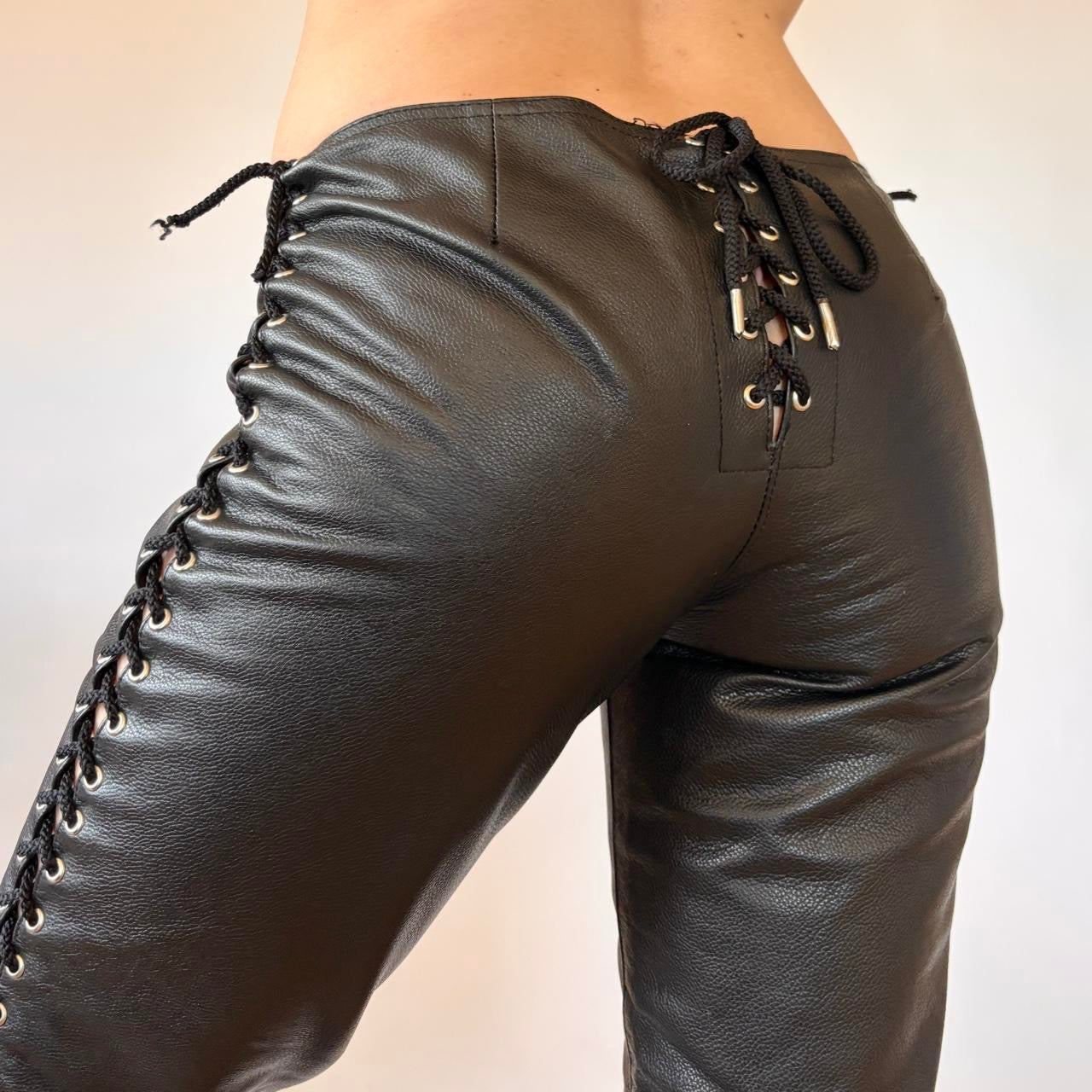 Low Rise Cheeky Lace Up Leather Pants (XS/S)